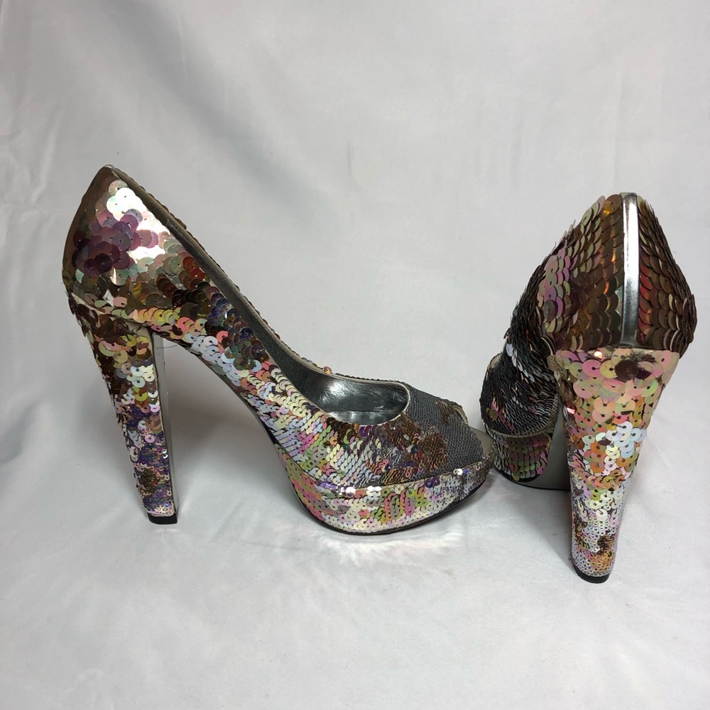 Miu Miu Iridescent Sequin Platform Peep-Toe - image 3